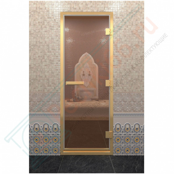 Стеклянная дверь для хамама в золотом профиле, бронза 190х70 (по коробке) (DoorWood)