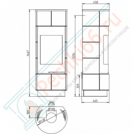 Печь-камин Cadiz, черный/белая, керамика (Thorma) до 180 м3