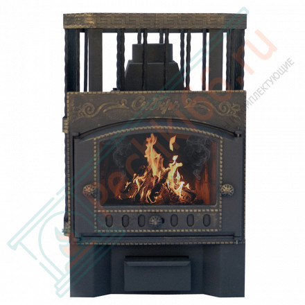 Чугунная печь для бани Сибирь-24, с каминной топочной дверцей (НМК)