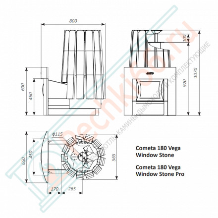 Дровяная банная печь Grill'D Cometa 180 Vega Window, Stone (Серпентинит)