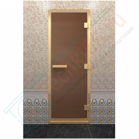 Стеклянная дверь для хамама в золотом профиле, бронза матовая 200х80 (по коробке) (DoorWood)