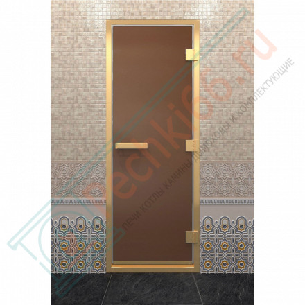 Стеклянная дверь для хамама в золотом профиле, бронза матовая 200х70 (по коробке) (DoorWood)