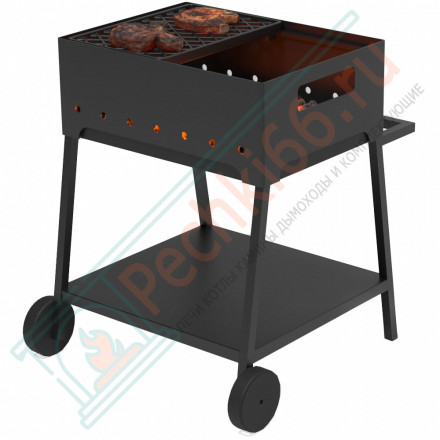 Стальной мангал "Турист 2" на подставке, с чугунной решеткой "Стейк" (Везувий)