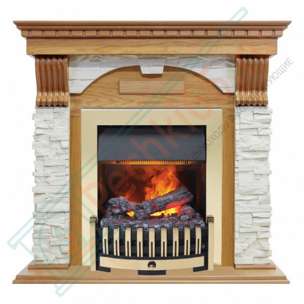 Электрокаминокомплект Dublin - Дуб / Сланец белый с очагом Danville Brass FB2