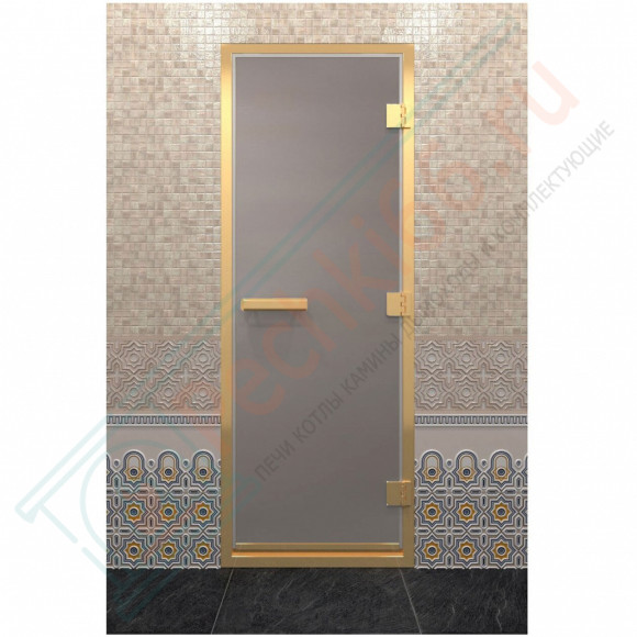 Стеклянная дверь для хамама в золотом профиле, сатин 200х90 (по коробке) (DoorWood)