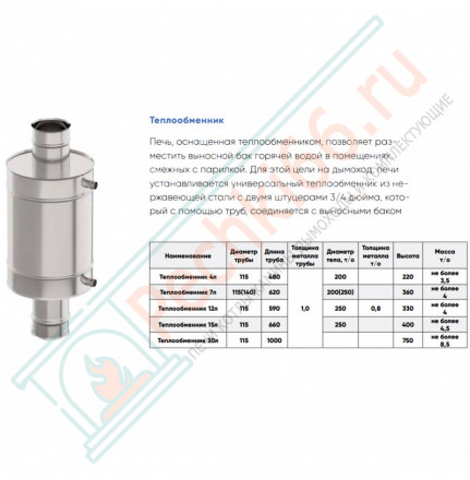 Теплообменник на трубу (Aisi-439/1.0 мм) d-120 мм, 7 л (УМК)