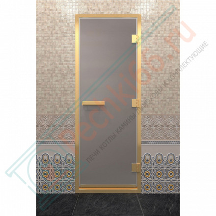 Стеклянная дверь для хамама в золотом профиле, сатин 190х80 (по коробке) (DoorWood)