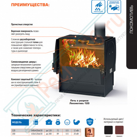 Отопительная печь Локомотивъ-120 (2019) (Теплодар) до 120 м3