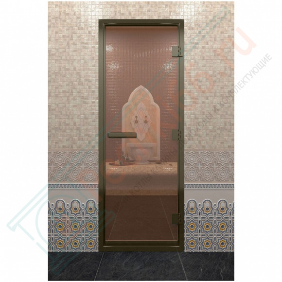 Стеклянная дверь DoorWood «Хамам бронза» в бронзовом профиле 2000х800 (по коробке)
