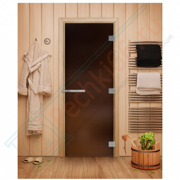 Дверь для бани и сауны Эталон, матовая бронза 10мм, 200х80 см (по коробке) (DoorWood)