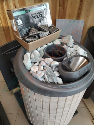 Банная печь Атмосфера XL, ламели "Окаменевшее дерево" наборные (ProMetall)