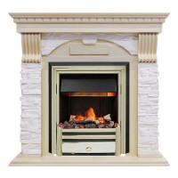 Электрокаминокомплект Dublin - Слоновая кость с патиной / Сланец крем с очагом Cavendish