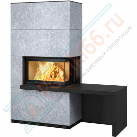Печь-камин i41T талькомагнезит, стекло справа, черная полка и скамья - гранит (Contura)