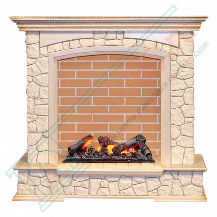 Каминокомплект Preston - Слоновая кость с патиной / Кирпич с очагом Cassette 600 NH