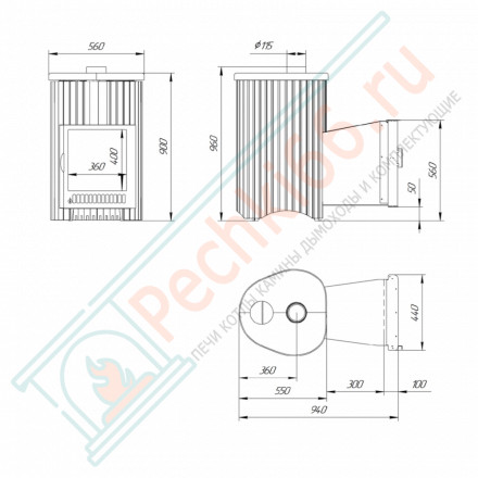 Дровяная банная печь Ферингер ОПТИМА "Жадеит перенесённый рисунок + жадеит бучардированный" до 28 м³