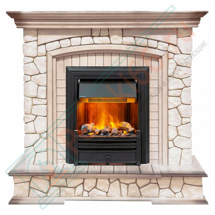 Каминокомплект Preston - Белый/Слоновая кость с патиной с очагом Brookline Black