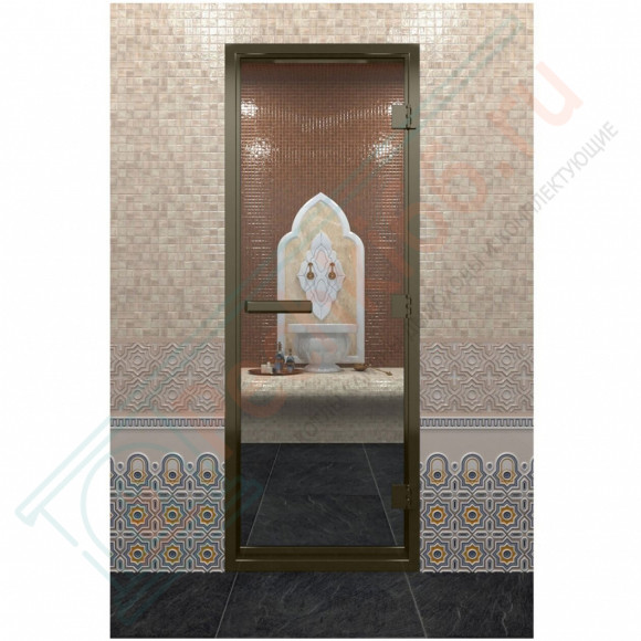 Стеклянная дверь DoorWood «Хамам Прозрачная» в бронзовом профиле 2100х800 (по коробке)
