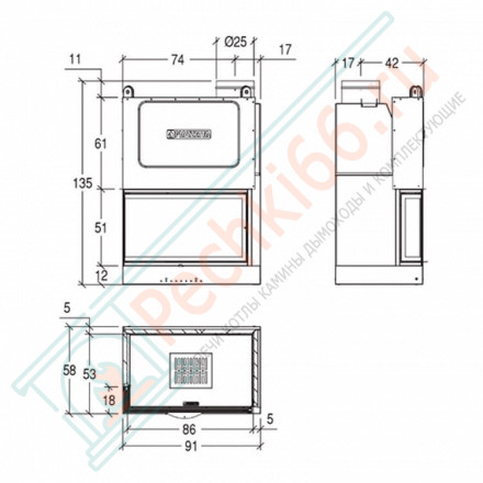 Стальная топка MA 281 SL DX (Piazzetta) 13,5 кВт