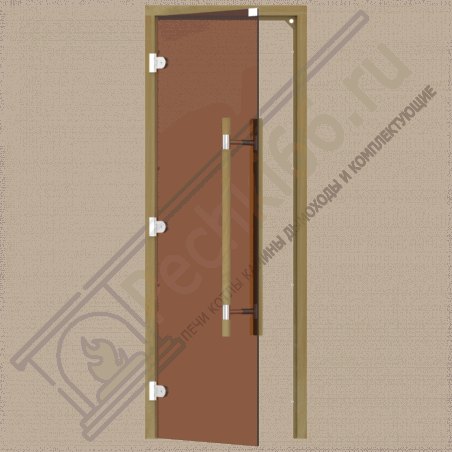 Дверь стеклянная для бани и сауны, бронза, коробка кедр, ручка с металлической вставкой 1900х700 (Sawo) 741-3SGD