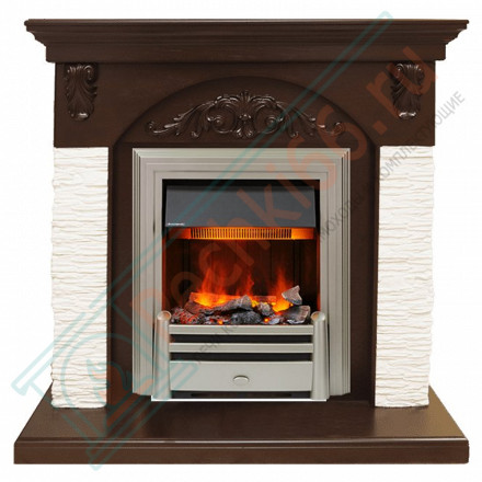 Каминокомплект Bern Сланец мелкий белый / Темный дуб с очагом Chesford