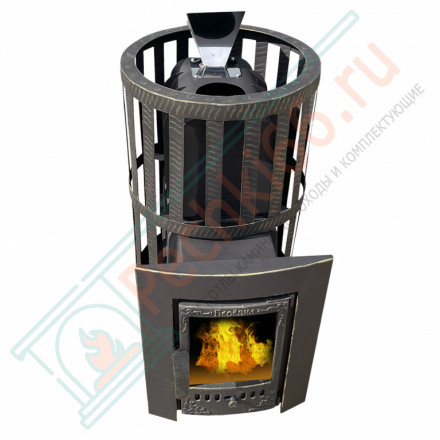 Печь чугунная для бани Воевода 15, закрытая каменка, каминная дверца (Березка)