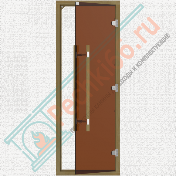 Дверь стеклянная для бани и сауны, бронза с порогом, коробка кедр, ручка с металлической вставкой 1900х700 (Sawo) 741-4SGD