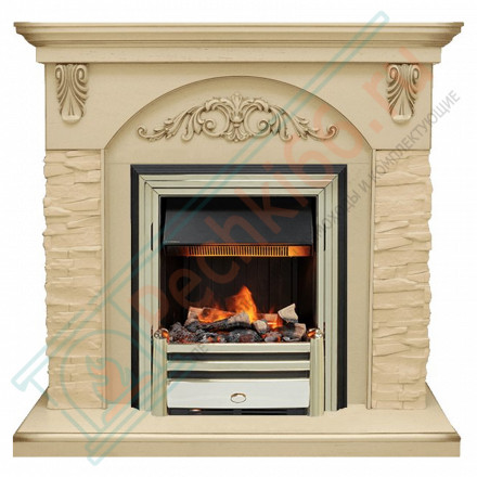 Каминокомплект Bern Сланец крупный бежевый / Алебастр темная патина с очагом Cavendish