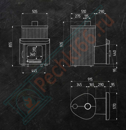 Дровяная банная печь Ферингер Малютка ПФ "Жадеит перенесённый рисунок + жадеит бучардированный" до 18 м³