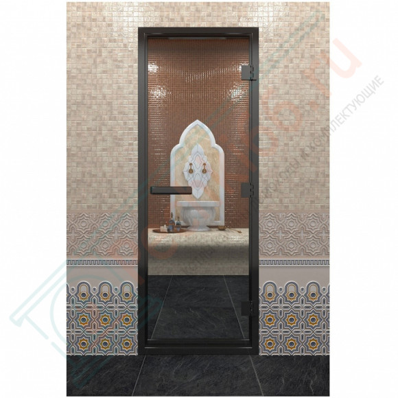 Стеклянная дверь DoorWood «Хамам Прозрачная» в черном профиле 1900х700 (по коробке)