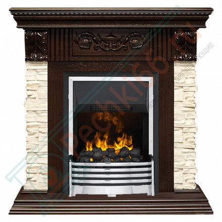 Электрокаминокомплект Luxemburg (каменный) - Сланец/Темный дуб с очагом Flagstaff