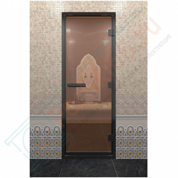Дверь для хамама в черном профиле, бронза 1900x800 мм (DoorWood)