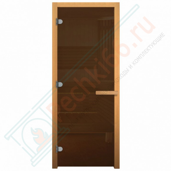 Дверь стеклянная для бани, 8 мм. 3 петли, бронза, коробка осина 1900х700 (Везувий)
