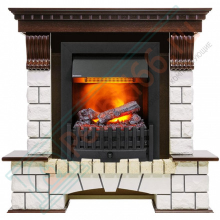 Каминокомплект электрический Pierre Luxe угловой - Темный дуб / Белый (Высота 1050мм) с очагом Danville Black FB2 (Dimplex)