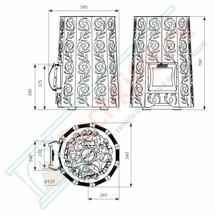 Дровяная банная печь Grill'D Violet Steel Short (Камень колотый 100 кг)