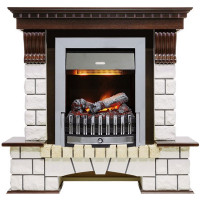 Каминокомплект электрический Pierre Luxe угловой - Темный дуб / Белый (Высота 1050мм) с очагом Danville Chrome FB2 (Dimplex)