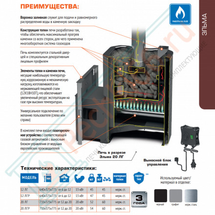Печь для бани Эльма - 12 ЛГ (Теплодар)