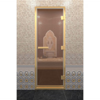 Стеклянная дверь для хамама в золотом профиле, бронза 200х70 (по коробке) (DoorWood)